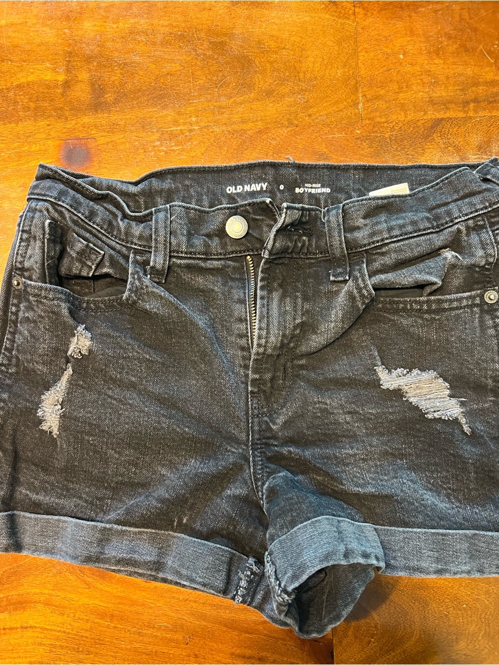Old Navy Black Distressed Rolled-Hem Boyfriend Jean Shorts
